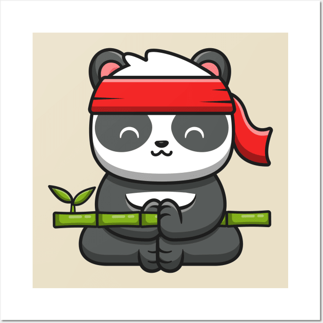 Cute Panda Kung Fu Meditation Holding Bamboo Wall Art by Catalyst Labs